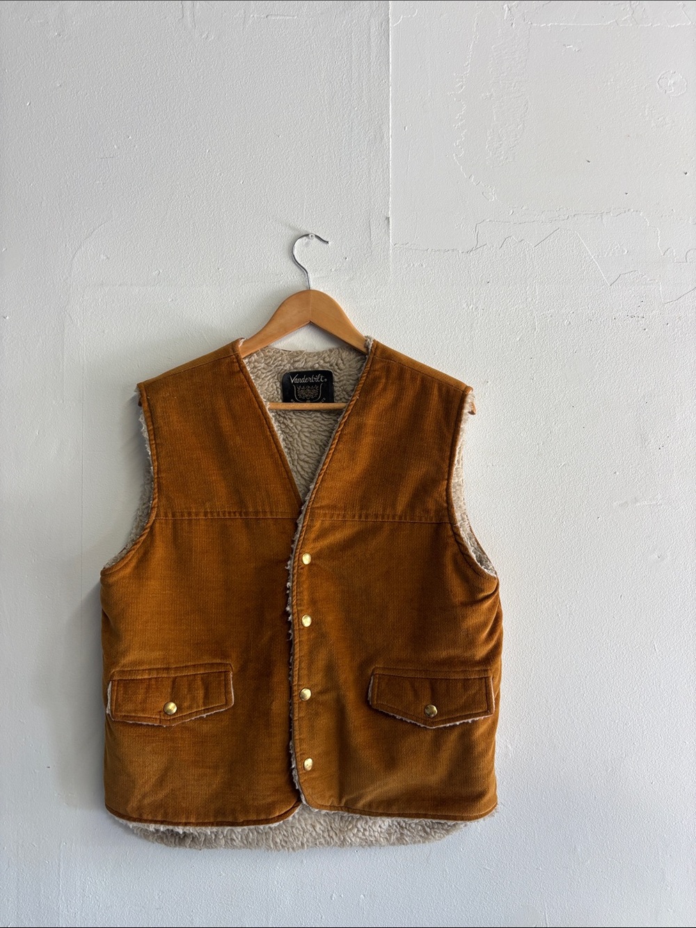 Vintage 1970s Vanderbilt  Sherpa-Lined Vest - Burnt Orange